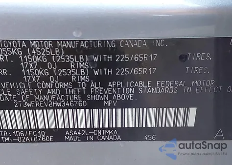 2017 Toyota Rav4 Xle z USA, uszkodzony, nr VIN 2T3WFREV8HW346760